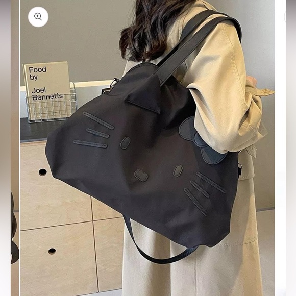 Hello Kitty Black Tote with Bow Accent duffle crossbody bag removable strap - Picture 11 of 16